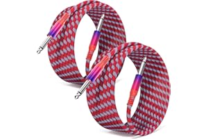 Elebase Guitar Lead 3M 2Pack,1/4 inch Electric Guitar Cable Mono 6.35mm TS to TS Instrument Amp Cord,Quarter inch Jack to Jack Audio Wire Line for Bass,Keyboard,Amplifiers,Speakers,Pedals,Colored