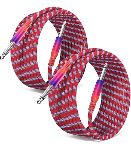 RUXELY Câble Instrument Audio Stéréo 6.35mm (1M/2 Pack) Cordon Tressé en Nylon Jack TRS 1/4 Mâle vers Mâle pour Guitare Électrique,Basse,Clavier,Table de Mixage,Amplificateur,Haut-parleur,Égaliseur