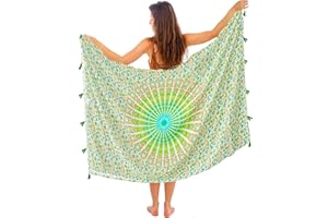 Mandala Life ART Grün Pareo Damen Mit Quasten Baumwolle Groß Strand Sarong Strandtuch Wickeltuch Wickelrock Strandrock Tapisserie Wickeltuch Bikini Cover Up Tuch Für Badeanzug