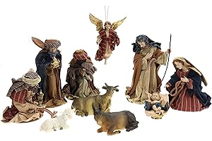 ELLUG Krippenfiguren Set 10-teilig mit Kleidern aus Stoff ca. H.: 17 cm