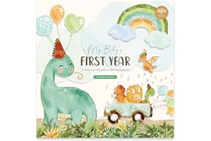 BRIGHT DAY CALENDARS Baby's First Year Calendar by Bright Day - 1st Year Tracker - Journal Album to Capture Precious Moments - Milestone Keepsake for Baby Girl or Boy, Dinosaur