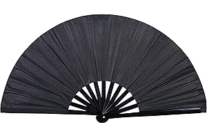 Gionforsy Rave-Handfächer aus Bambus, großer faltbarer Fächer mit hellen Farben, für Festivals, Schwarz, 2 Stück