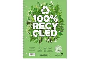 Silvine A4+ Premium Recycled Wirebound Notebook, Lined with margin, 120 pages of 100% Recycled Paper. Ref R102 [Pack of 5], White