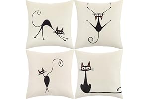 ARNTY Federe Cuscini Divano 45x45, Copricuscini Divano Moderna Fodere Cuscini Decorativi Set di 4 Federa per Soggiorno Sedia Divano (Gatto-Biancheria)