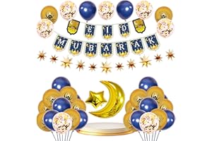 IRYNA Eid Decorations for Home,Eid Mubarak Decorations Sets for Home Set,Eid Mubarak Banner and Eid Mubarak Balloons for Party,24Pcs Eid Mubarak Decoration Set for Home Garden