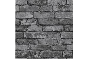 Fine Decor FD31284 Rustic Brick Wallpaper, Silver/Black