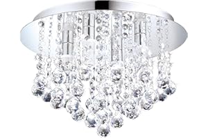 ‎EGLO EGLO LED Deckenleuchte Almonte, 8 flammige Deckenlampe Bad, Badezimmer Lampe aus Metall in Chrom und klarem Kristall, LED Feuchtraumleuchte warmweiß, G9, IP44, Ø 50 cm