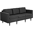 Yaheetech 3 Seater Modern Fabric Sofa Couch with Solid Construction, Upholstered Sofa Settee for Compact Spaces, Sectional Lounge for Living Room, Guest Room, Bedroom, Office, Black