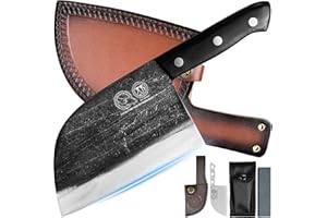 XYJ Authentic Since 1986,Outstanding Ancient Forging,6.7 Inch Full Tang,Serbian Chefs knife,Chef Meat Cleaver,Kitchen Knives,Set with Leather Sheath,Take Carrying,Butcher