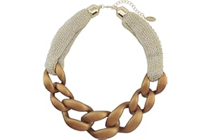 Bocar Statement Chunky Fashion Acrylic Paint Beads Choker Net Chain Necklace for Women Gifts (NK-10510) (Spruce Yellow)