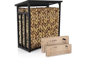 LAWA Living and Lifestyle Kaminholzregal aussen Metall mit Dach VERZINKT 188x70x188 45kg 3t 3,3³ SRM Kaminholzunterstand Stapelhilfe für Brennholz Feuerholzregal Brennholzregal außen (Schwarz)