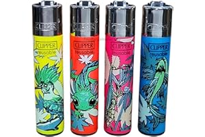 Zactly - 4 x Clipper Lighter Set Gas Refillable Windproof Lighters Standarad Size Replaceable Flint Rare Limited Edition (Animal WD)