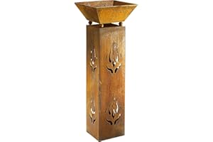 Kobolo Blumenständer quadratisch mit Schale 33x33x89 cm Braun