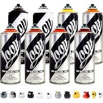 Betterrun LOOP Sprühdosen Set – 8 X 400ml + 10 Sprühaufsätze Für Graffiti, Kunst & DIY