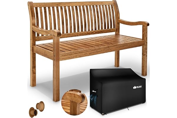 tillvex Banc de Jardin 150 cm en Bois avec Couverture | Solide Banquette d'Extérieur 3-4 Places | Jusqu'à 320 kg de Charge | Meuble de Terrasse, Parc, Patio, Balcon