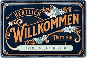 ‎LANOLU LANOLU Retro Blechschild HERZLICH WILLKOMMEN Schild - willkommen Deko Garten, Schild für Haustür und Eingangstür mit Spruch - Willkommensschild als Türdeko - Türschild, 20x30 cm