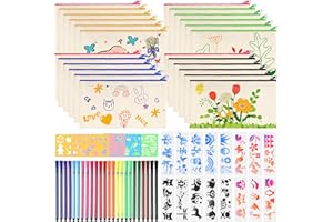 WUSBOO Astuccio in cotone per colorare, 24 pezzi con 24 matite colorate e 3 modelli da colorare, borsa cosmetica fai da te per colorare, borse da colorare, set creativo per feste di compleanno per bambini