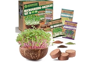 zengreens® Bio Microgreens Anzuchtset – Starter Set mit Keimschale – Enthält Kokosnuss Anzuchtschale, Kokos Quelltabletten und Sprossensamen (Brokkoli, Radieschen & Mungbohne)
