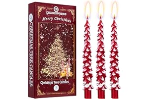 Deco Express Christmas Tree Candles Set of 3 or 6, Dinner Candles 7 Hr Burn, Table Centrepiece Festive Decor Xmas Holiday, Gift Set Home Decoration (Red/White, 3 Pcs)