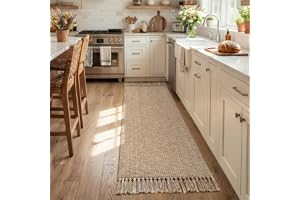 Collive 2' x 6' Kitchen Runner Rug, Modern Farmhouse Washable Bathroom Mat | Boho Hand Woven Rugs for Hallways, Tan/Cream Jute Bedroom Runner Rug, Reversible Carpet for Laundry, Entryway, Bedside, Patio
