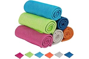 Zollen 6-Pack Cooling Towels, 40"x12", Instant Cooling, Multipurpose, Personalized Pattern, Skin-Friendly, Microfiber, Bright Orange, Royal Blue, Green, Lake Blue, Gray, Rose Red