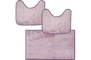 Comart - Set Tappeti Ocean Bagno - Tris Tappetini Bagno: Un Tappeto Rettangolare 45x75 cm + Due Giro Water o Bidet 45x75 cm - Soffici e Morbidi - Sottili e Antiscivolo - Lavabili in Lavatrice - Lilla