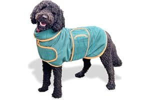 TAIL BLAZERS™ Super Absorbent Dog Drying Coat. Double Layer Microfibre Dry Robe with Car Safety D Ring. Towel Robe Pet Dryer Keep Dogs Dry and Warm. Camping and Beach Accessories. Machine Washable. M