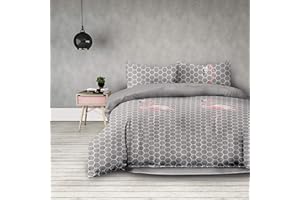 ‎AMELIAHOME AmeliaHome 3-częściowy komplet pościeli 230 x 220 cm z 2 poszewkami na poduszki 50 x 75 cm geometryczny wzór mikrofibra zamek błyskawiczny Basic Collection Flamingo Light szary różowy