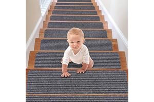 Neuytiky 15PCS lfombra Antideslizante para Escaleras, Alfombrilla Antideslizante Interior 20cm x 76cm, Autoadhesivo Alfombra Antideslizante Seguridad para niños Mayores y Mascotas(Rayas Dobles Grises)