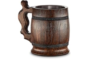 LUKRA Grande chope à bière en bois de chêne très résistante, robuste et longue durée avec doublure en métal Fabriquée à la main avec un artisanat et des matériaux de qualité
