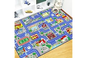 Capslpad Tappeto da gioco per bambini, 160 x 100 cm, antiscivolo, vita cittadina, lavabile, per auto giocattolo, apprendimento, campo educativo, per ragazzi, camera da letto, sala giochi, decorazione
