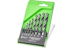 Pinava® Zestaw wierteł do drewna 3 mm – 10 mm [wyśrodkowane i ostre] – zestaw wierteł do drewna do dokładnych otworów, wiertła spiralne do miękkiego i twardego drewna – zestaw wierteł do wkrętarki