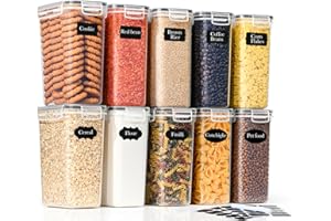 Zestaw 10 pojemników do przechowywania GoMaihe 2L: hermetyczne pojemniki do przechowywania żywności z pokrywkami | Pojemnik kuchenny do przechowywania płatków śniadaniowych, mąki, makaronu i cukru