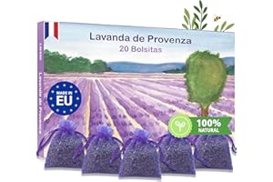 LAVENS 20 bolsitas de Lavanda perfumadas - Origen Provence France - 120G - Bolsa de Olor para Armario, Ropa y Armario. Bolsa de Lavanda Seca Desodorante Aroma Intenso.