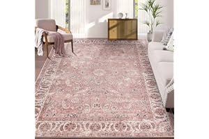 Taleta DAMAIA Washable Rugs Living Room Large Pink Boho Non Slip Vintage Rugs Soft Short Pile Oriental Area Carpet for Kitchen Bedroom Dining Room (Pink, 190 x 280 cm)