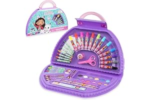 Gabby's Dollhouse Maletin Pinturas para Niños de la Casa de Muñecas de Gabby, Estuche Pinturas +40 Pzs para Colorear con Rotuladores y Lapices, Maletin de Colores (Morado Media Luna)
