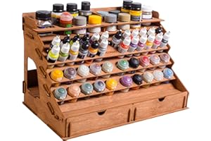 Plydolex Support de Rangement en Bois avec 58 Trous pour Peinture - 4 Supports Miniatures et Étagère Supérieure Amovible - Organiseur