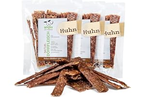 ROQSY Natur-Dörrfleisch 100% Huhn Trockenfleisch für Hunde 3x100g / 300g, Barf-Ergänzung, getreidefrei, Jerky, Hundesnack, Kaustreifen, Leckerli, Barf-fähig