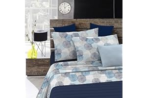 ITALIAN BED LINEN Set Lenzuola Letto Matrimoniale, Made in Italy, Microfibra – Completo Letto, Lenzuolo sotto con angoli 170x200, Lenzuolo Sopra e Federe, Soffioni Blu