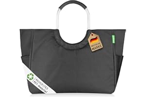 COTTARA Duża torba na zakupy premium z przetworzonych butelek PET | zrównoważony kosz na zakupy ze wzmocnionym dnem i wodoodpornym materiałem, czarna