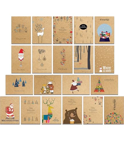 56 Weihnachtskarten Set – Verschiedene Motive, DIN A6 (148x105 Mm), 300g/qm Papier, Made In Germany