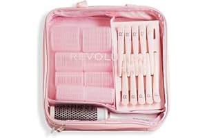 Makeup Revolution Haircare - Set di 10 bigodini per capelli, bigodini in velcro senza calore, spazzola per lo styling, fermagli per capelli e borsa inclusi