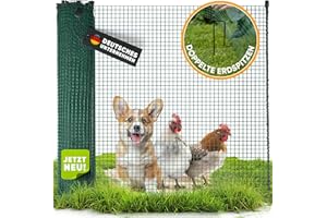 NATURIZ® Weidezaun in 15m / 20m / 25m x 90cm Komplettset - mobiler Hundezaun & Hühnerzaun extrem stabil, ohne Strom, Grün (20m)