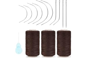 XCZYN Needle and Thread Set Professional Hair Extension Tools 10Pcs Curved Needle with 3Pcs Brown Threads for Making Wig DIY Hand Sewing Hair Weave Extension (3 Thread, Brown)