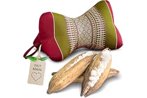 livasia Coussin appuie-Nuque Coussin os - Ø 15x32cm - Coussin cale-Nuque en Forme d’os, Coussin de Sofa, Coussin de Lecture kapok, Jardin Balcon, Coussin de Voyage Fait Main (Rouge/Vert)