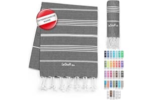 LeStoff Hamamtuch - 100% Bio-Baumwolle, 95 x 180 cm, Vorgewaschen, Saugstark, Schnelltrocknend, Leicht, Kompakt, Campinghandtuch, Reise Handtuch, Badetuch, Duschtuch, Badehandtuch groß (Schwarz)