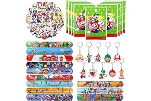 JunMallko Bomboniere per Feste Super, Regalo di Compleanno Super, 12 Braccialetti Slap Super+ 10Pcs Sacchetti + 10Pcs Portachiavi + 50Pcs Adesivi