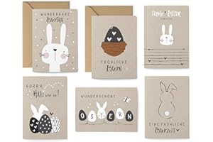 ‎KUSCHELICH KuschelICH Osterkarten-Set 16 Teile - 8 Postkarten, 4 Klappkarten, 4 Kraftpapierumschläge - 6 unterschiedliche Motive je 2 Stück (Kraft)