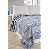 Vicuna Home Softy Pamuklu Battaniye, Tek Kişilik 150x200 cm, 4 Mevsim, Mavi &Ccedil;izgili
