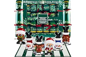 KreativeKraft Luxury Christmas Crackers, Pack of 6 Deluxe Xmas Crackers with Mini Games Wind Up Toys, Fun Novelty Christmas & Party Table Gifts (Green Walkers)